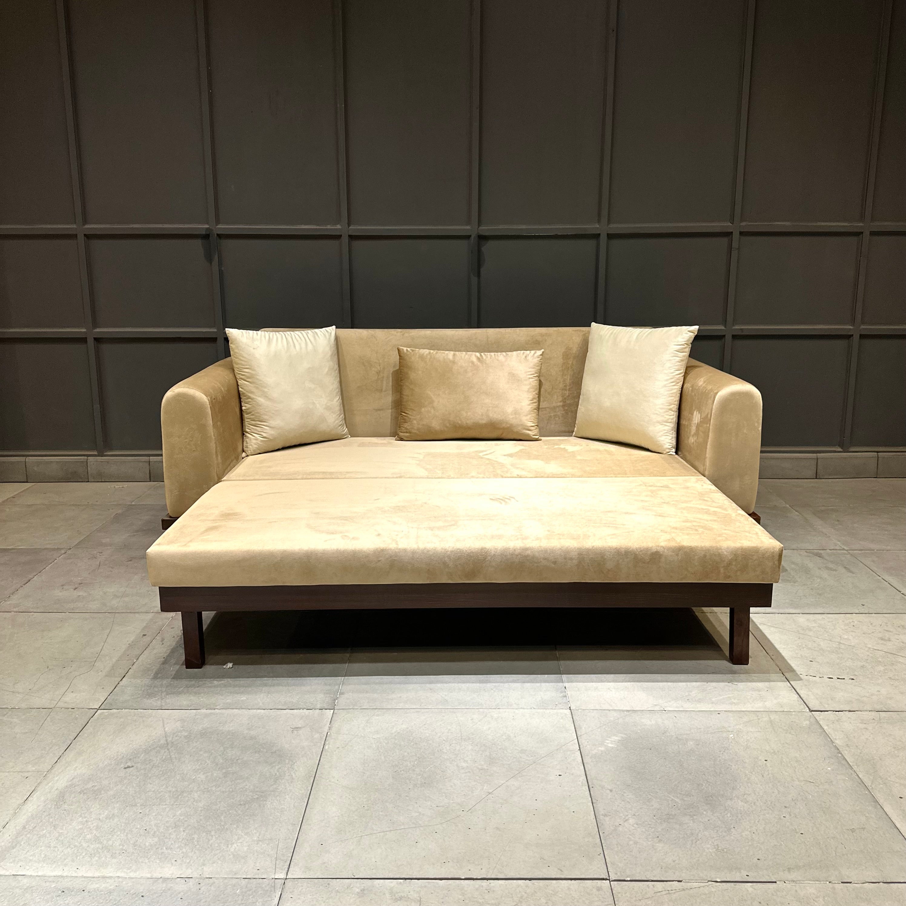 Sofa come bed in solid wooden frame