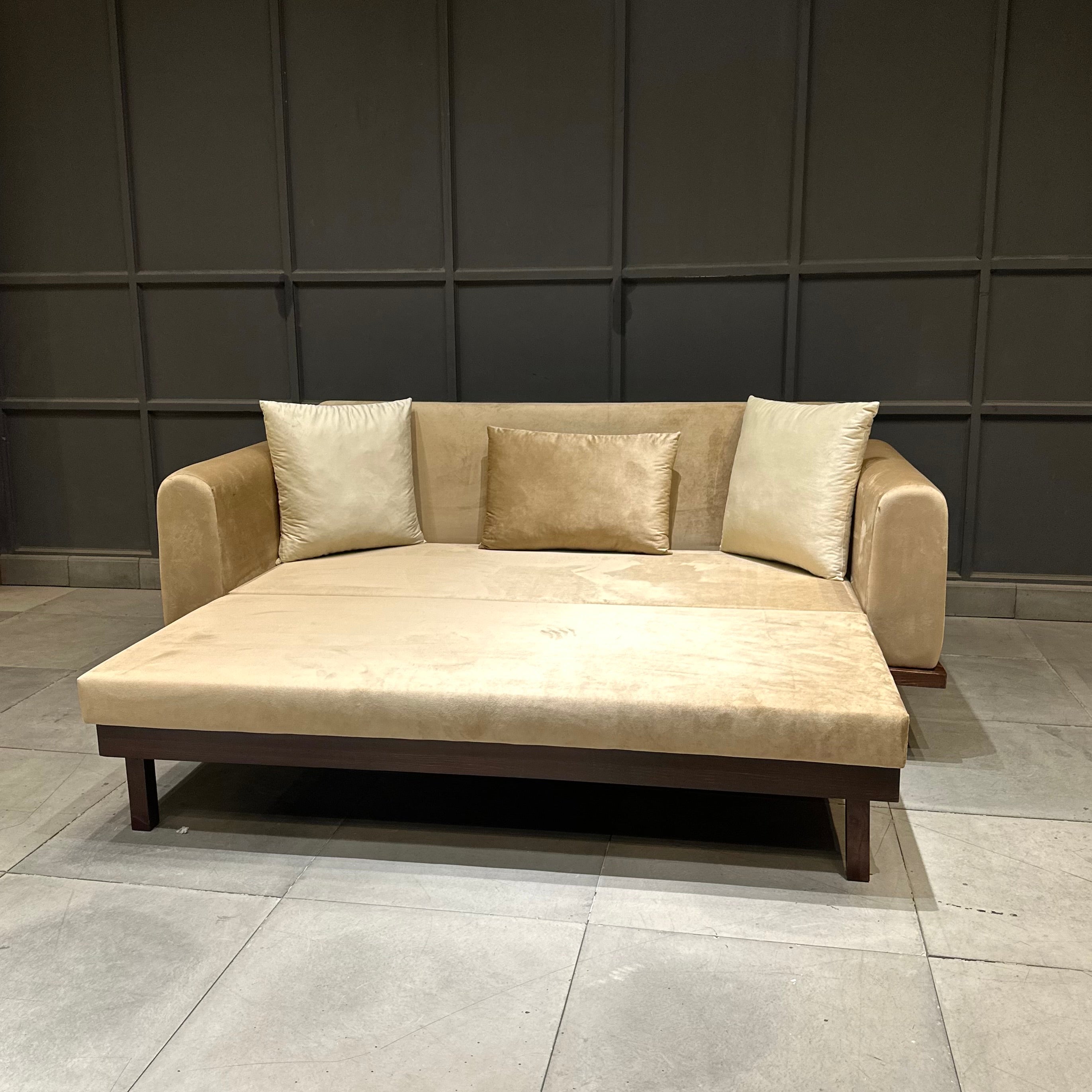 Sofa come bed in solid wooden frame